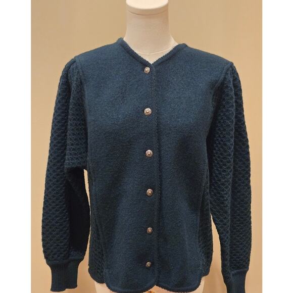 TALLY HO 100% Boiled Wool Vintage Cardigan Green Button Medium - Picture 2 of 10